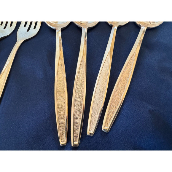 Royalton Antigua 31 PC Gold Electroplate Flatware Spoons Forks Ladle Slot Spoon+ - Picture 2 of 10